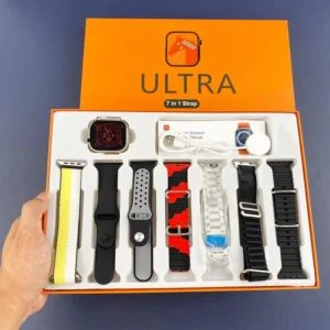 7 in 1 Ultra Smart Watch with 7 Straps Metal Ocean Rubber Nylon Wireless Charger Bt Call