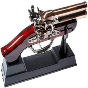 WEE MART Antique Red Flame Metal Body Refillable Revolver Gun Banduk Shape Cigarette Gas Lighter with Stand