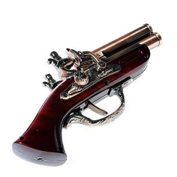 WEE MART Antique Red Flame Metal Body Refillable Revolver Gun Banduk Shape Cigarette Gas Lighter with Stand - Image 2