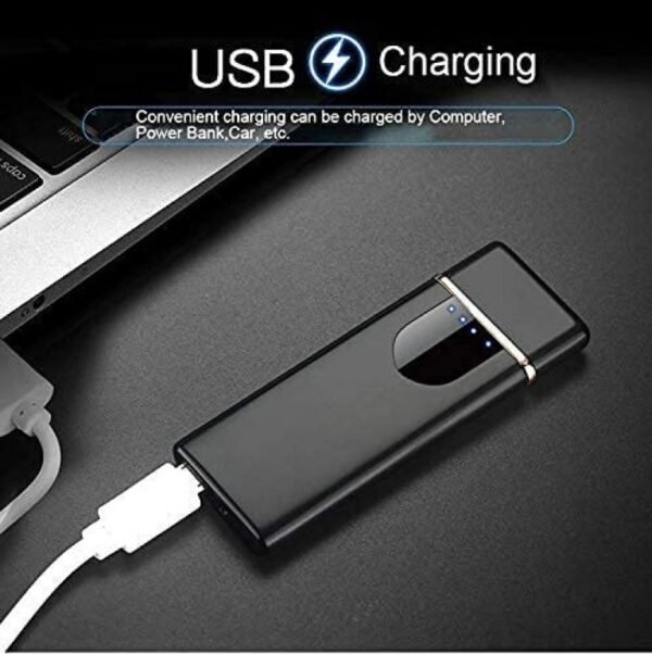 WEE MART LR-1 Electric USB DEL-08 Touch Lighter for Smoking Rechargeable Windproof Slim Coil Lighter with Smart Fingerprint Sensor Double Side Ignition Lighter Cigarette Stylish (Black) - Image 2