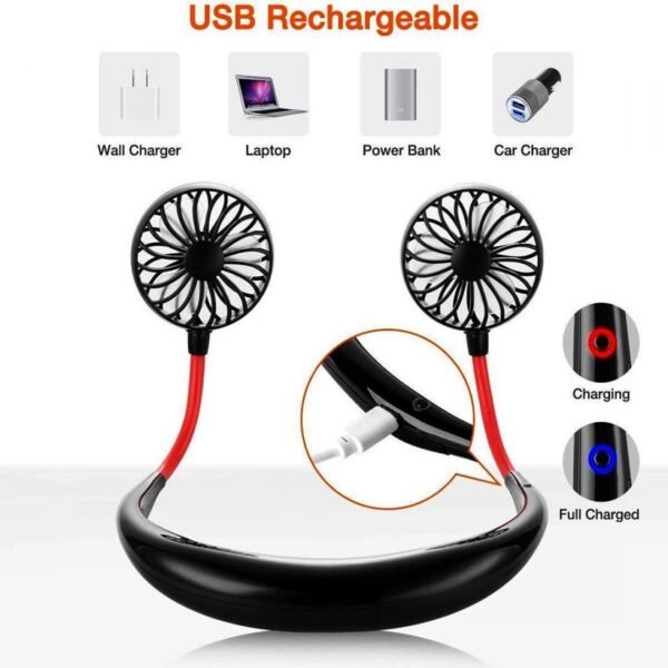 WEE MART Portable Neck Fan Hands Free USB Gadgets Rechargeable Wearable Neckband Face Fan for Sports, Kitchen Cool Gadgets, Office 3 level air Portable Fan Gadget For Men & Women, Gift Item - Image 2