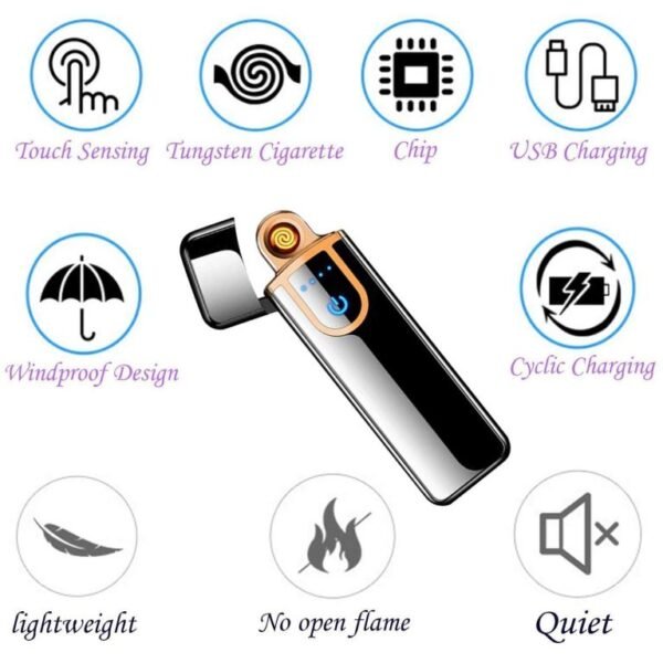 WEE MART LR-1 Electric USB DEL-08 Touch Lighter for Smoking Rechargeable Windproof Slim Coil Lighter with Smart Fingerprint Sensor Double Side Ignition Lighter Cigarette Stylish (Black)