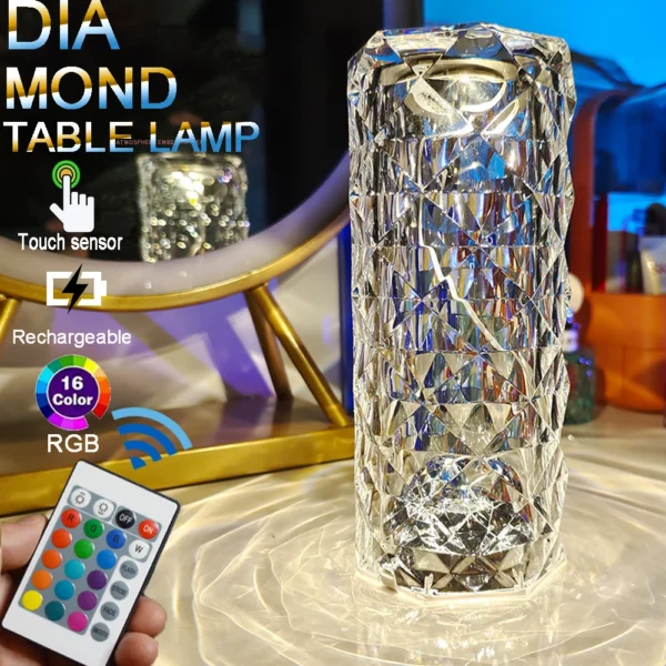 WEE MART LED Crystal Table Lamp Rose Light Projector Multicolor Touch Night Light Romantic Diamond Atmosphere Light USB Home Bar Decor - Image 2