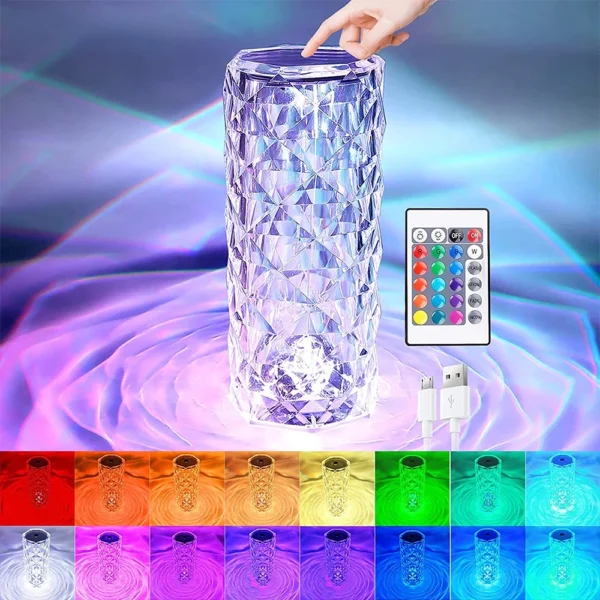 WEE MART LED Crystal Table Lamp Rose Light Projector Multicolor Touch Night Light Romantic Diamond Atmosphere Light USB Home Bar Decor - Image 3