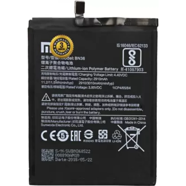 Wee Mart Mobile Battery For XIAOMI REDMI BN36 / A2 / 6X / BN-36