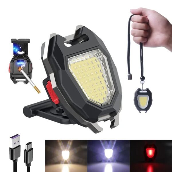 WEE MART LED Portable Flashlight Mini Keychain Flashlight COB Work Light USB Rechargeable For Outdoor Camping COB Light Cigarette Lighter