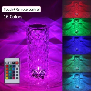 WEE MART LED Crystal Table Lamp Rose Light Projector Multicolor Touch Night Light Romantic Diamond Atmosphere Light USB Home Bar Decor
