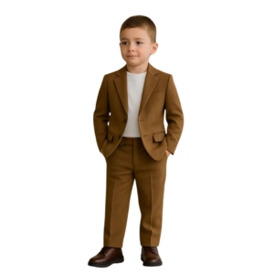 Boys Brown Tweed Suit: Slim Fit Blazer & Trousers