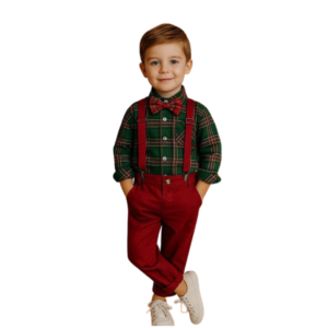 Bow Tie Plaid shirt Set